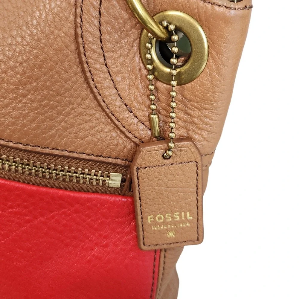 Fossil Karli Luxury Leather Hobo Bag Handbag Color Block & Matching Pouch EUC